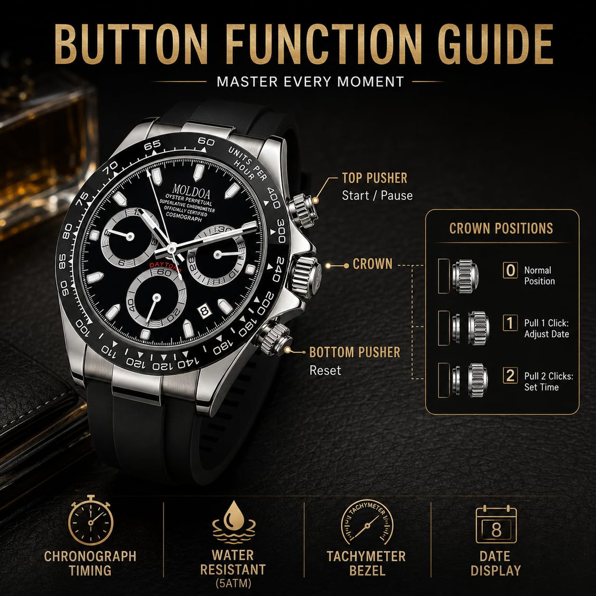 Men's Analog Quartz Chronograph Waterproof Silicone Strap Watch R790572
