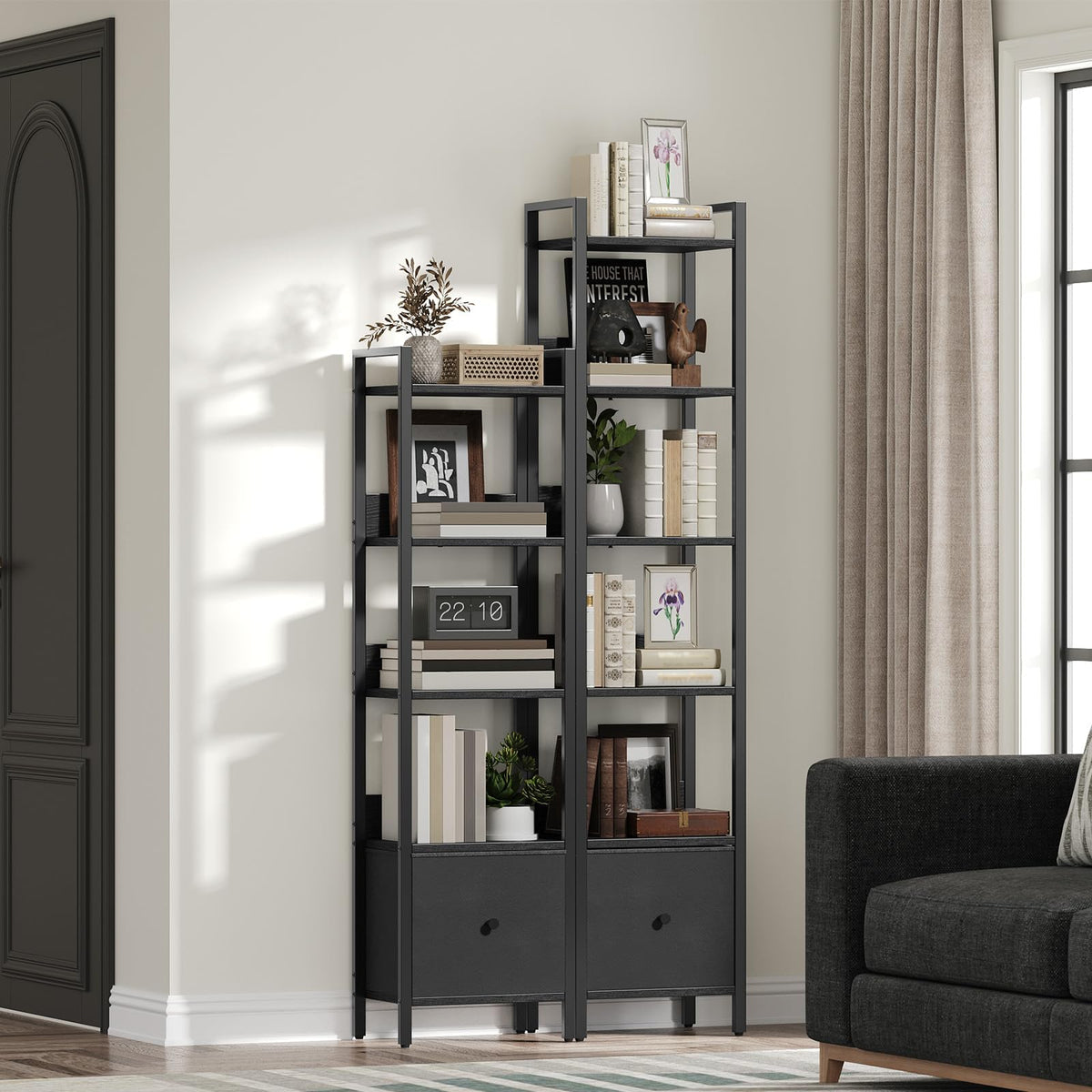 Black 5-Tier Bookshelf with Drawer A88217