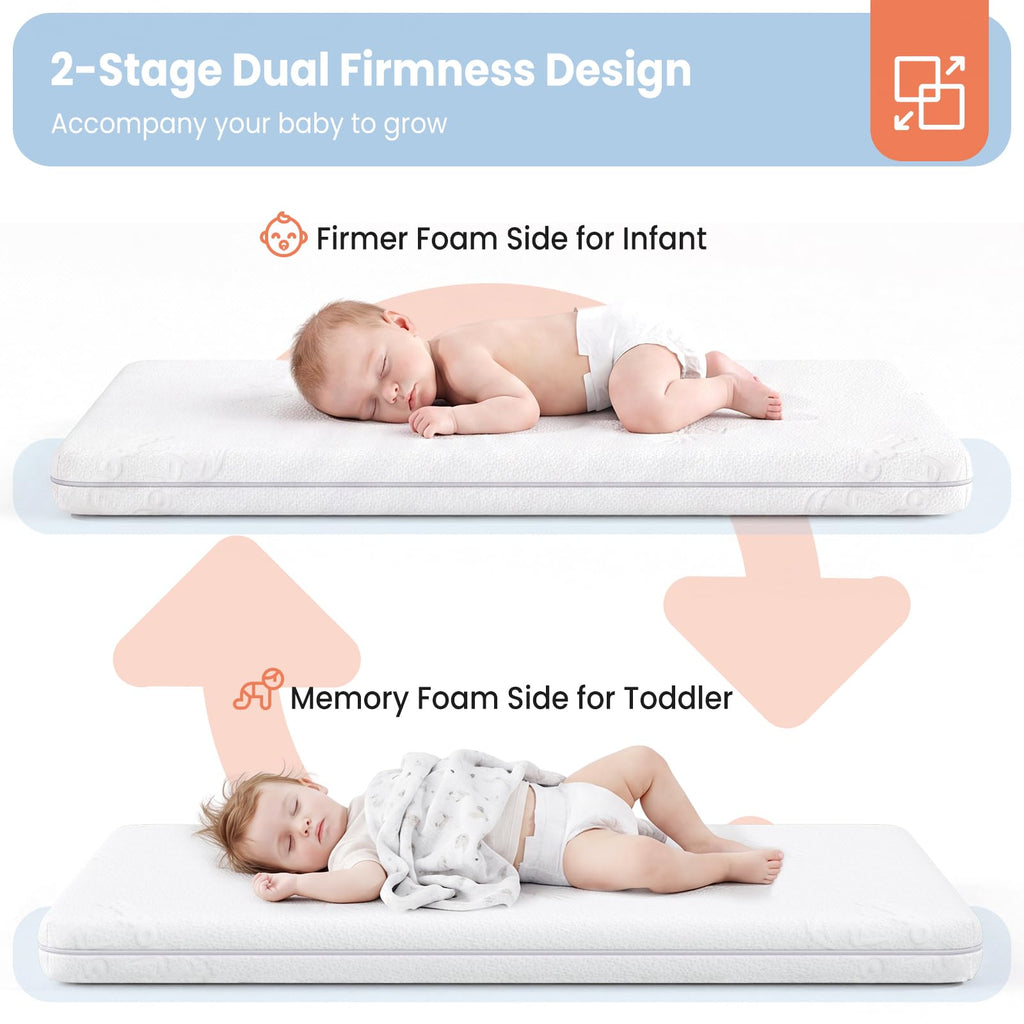 2" Thick Dual Sided Gel Memory Foam Bassinet Mattress F505730