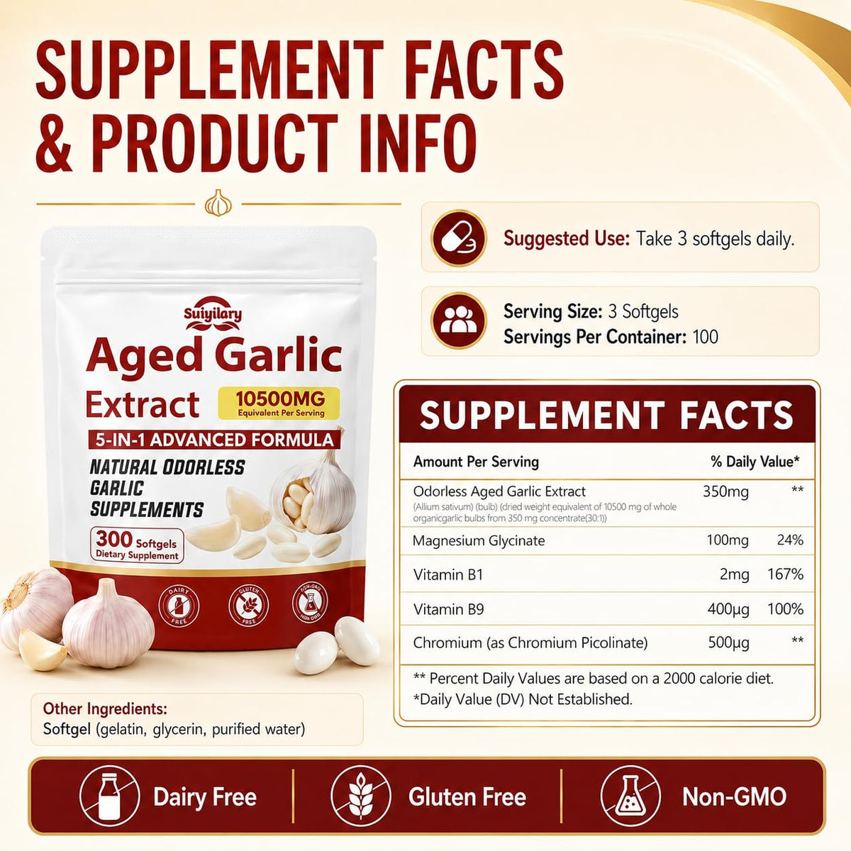 Aged Garlic Extract Supplements, 300 Softgels B54010