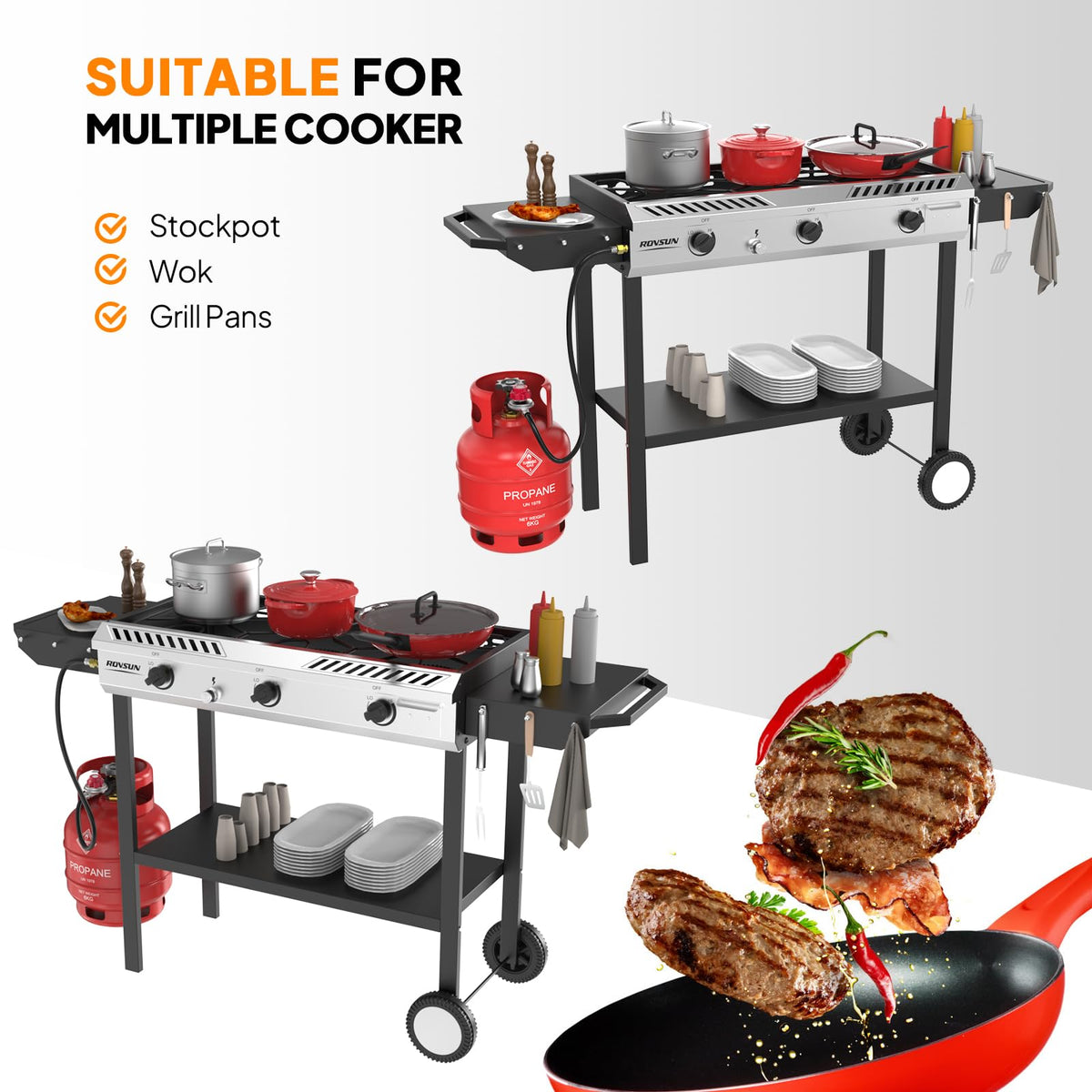 3 Burner Propane Gas Stove with Side Shelves V67756
