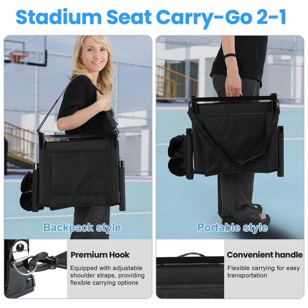 2 Pcs Folding Stadium Seats with Back Support & Cushion Q1683