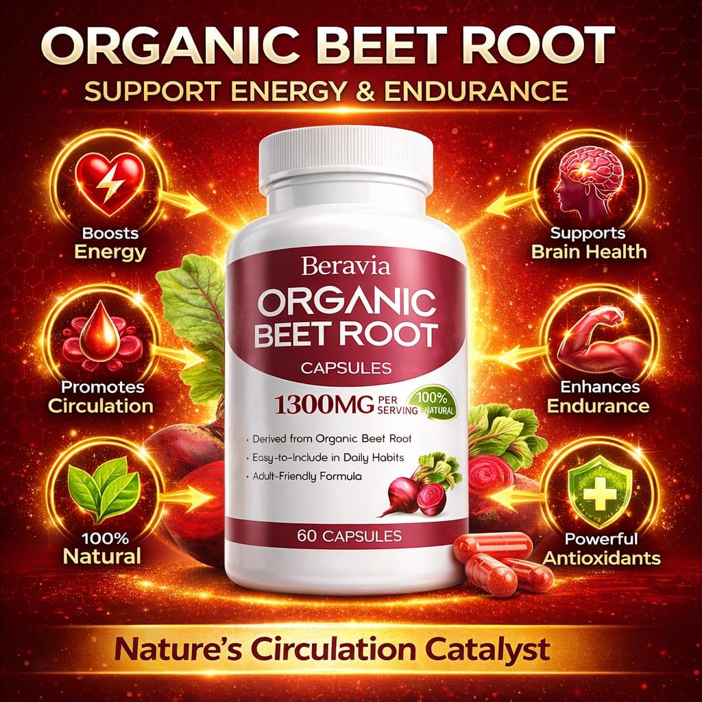 Organic Beet Root Capsules, 1300mg - 60 Capsules S852