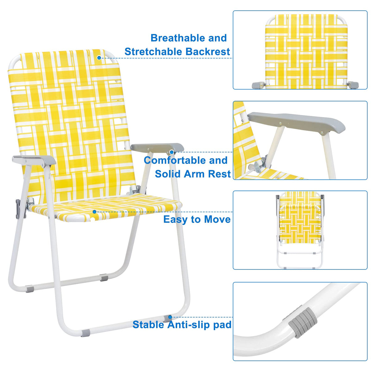 Yellow Striped Webbed Lawn Chairs Set of 2 K95854