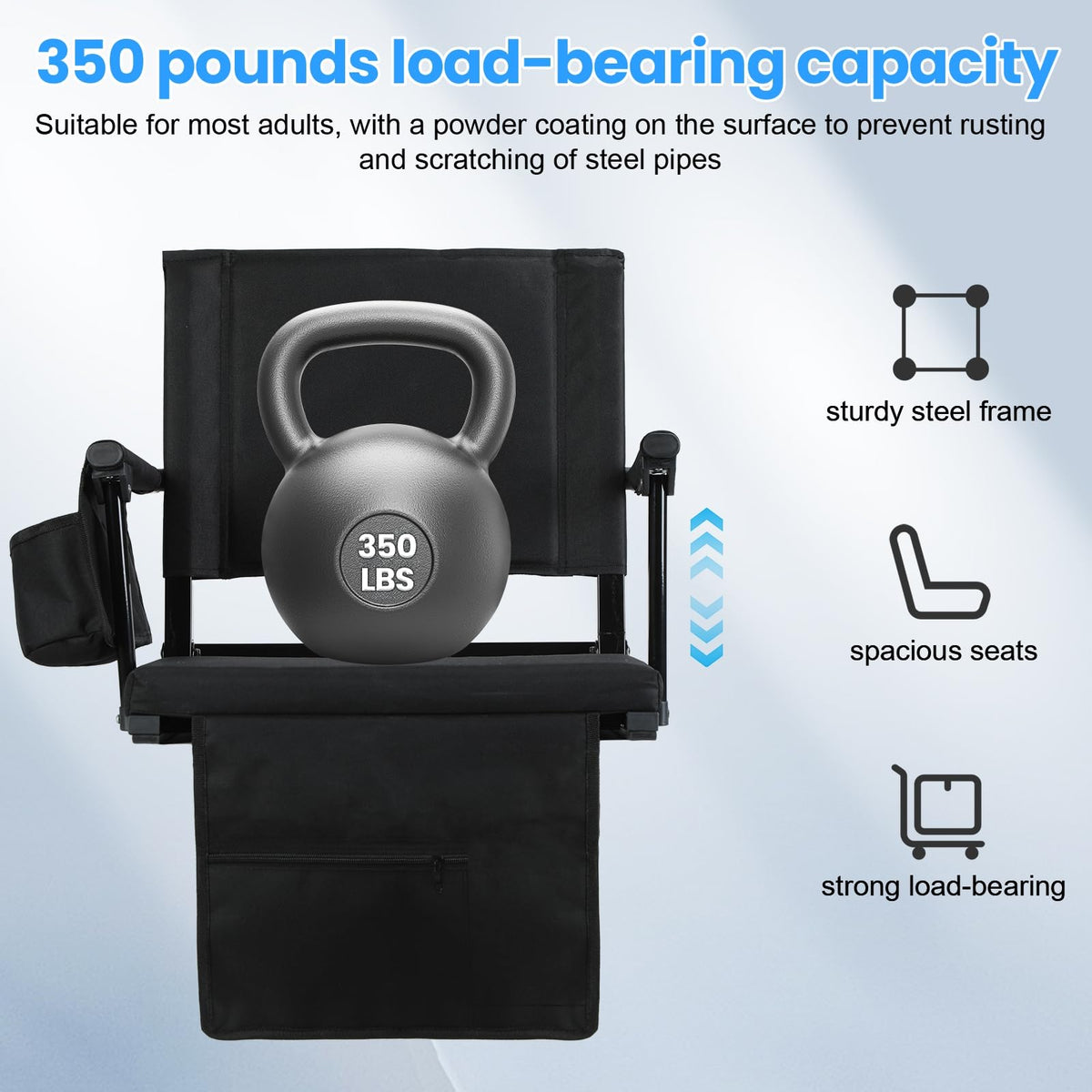 2 Pcs Folding Stadium Seats with Back Support & Cushion Q1683