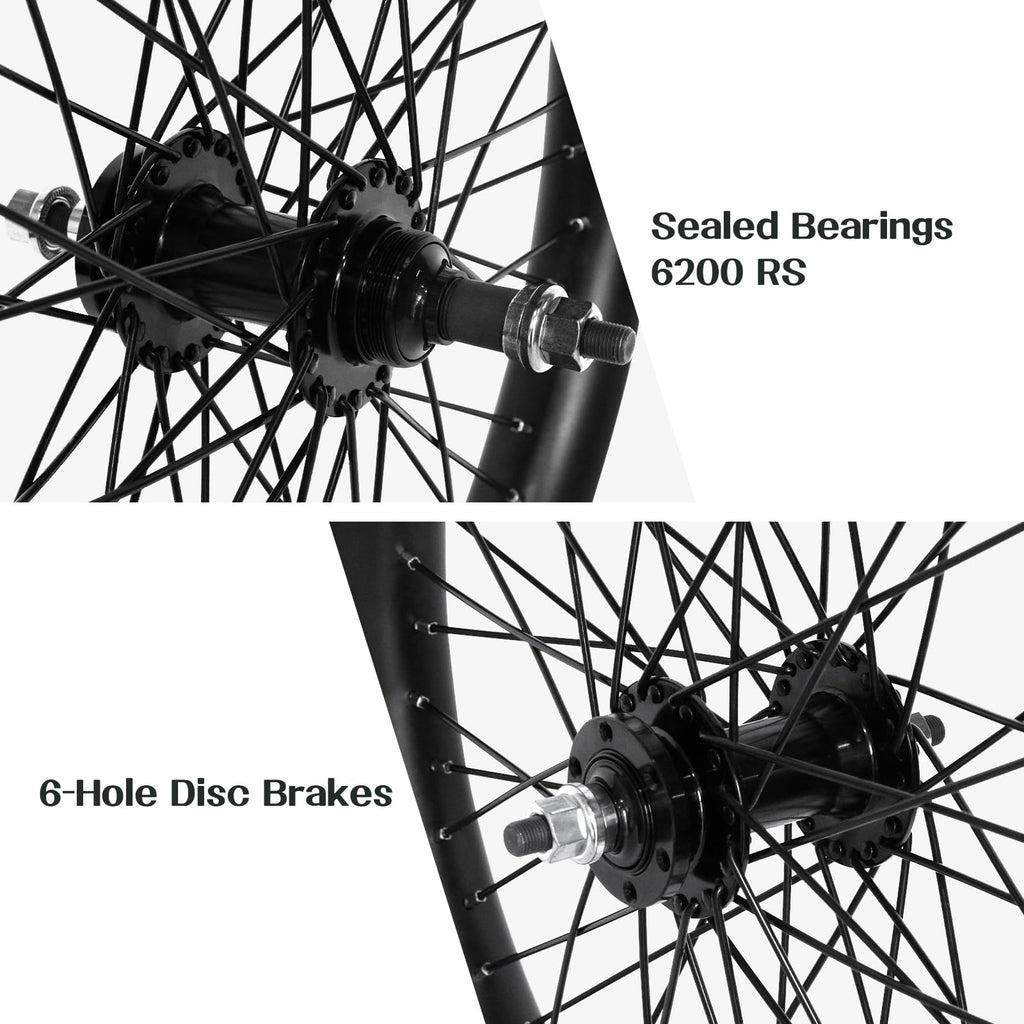 20"/26" Heavy Duty Bike Wheelset, Front and Rear, 12 Gauge 48 Spokes, Double Wall Aluminum Alloy Disc Brake MTB Z538595