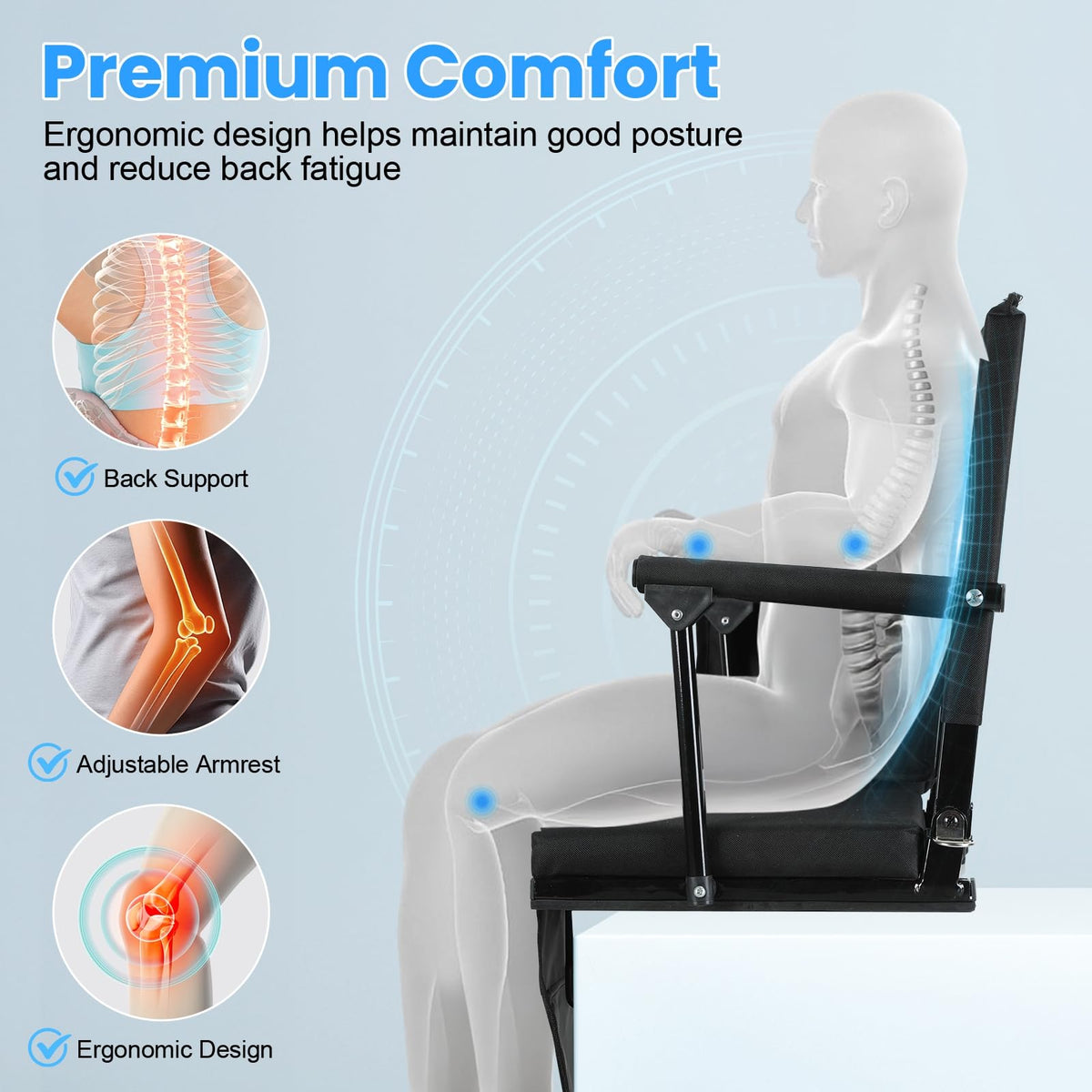 2 Pcs Folding Stadium Seats with Back Support & Cushion Q1683