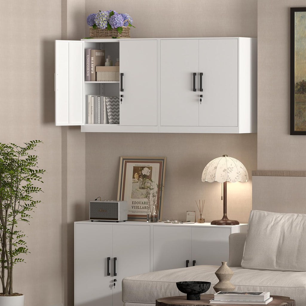 Lockable White Wall Cabinet with Adjustable Shelf P130188