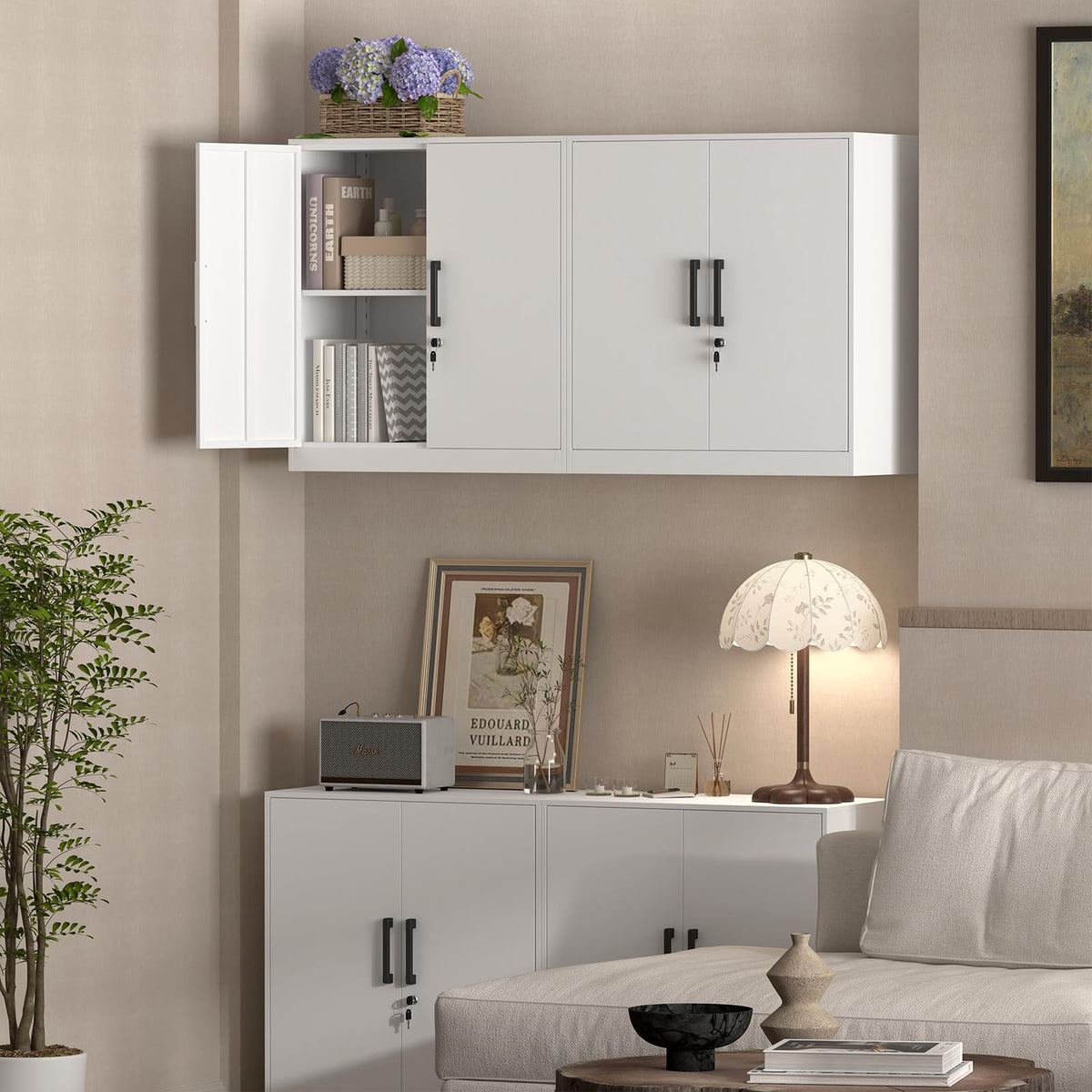 Lockable White Wall Cabinet with Adjustable Shelf P130188
