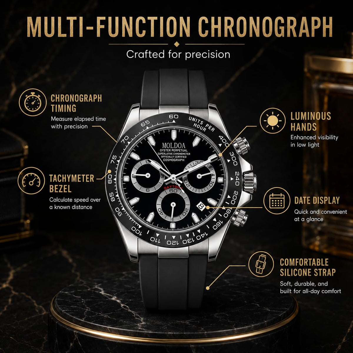 Men's Analog Quartz Chronograph Waterproof Silicone Strap Watch R790572