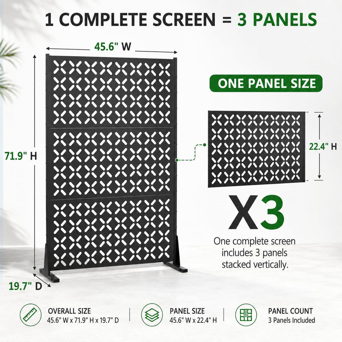 72" Decorative Metal Outdoor Privacy Fence Screen E394