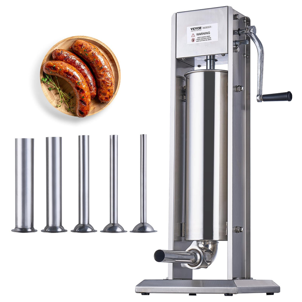7 L Stainless Steel Manual Sausage Stuffer with 5 Stuffing Tubes T349