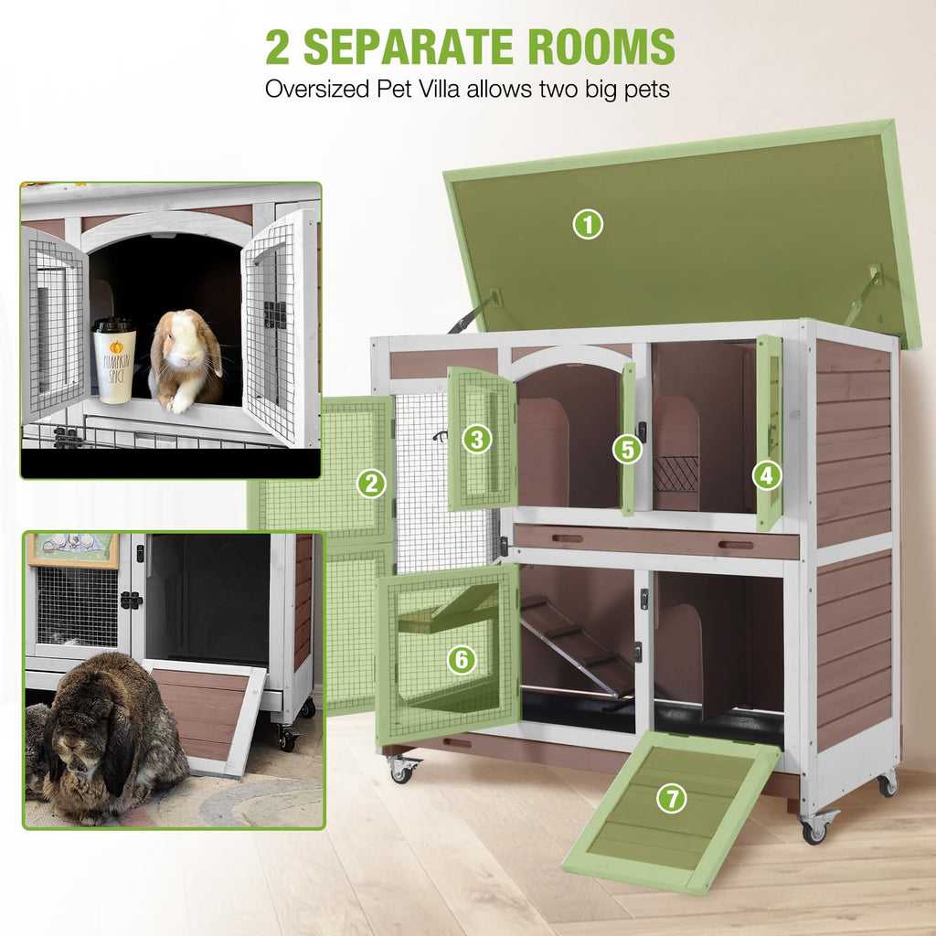 Two-Story Rabbit Hutch with Wheels M68015
