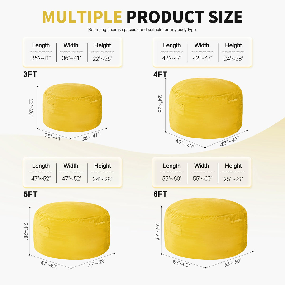 3FT Bean Bag Chair with Washable Cover X280