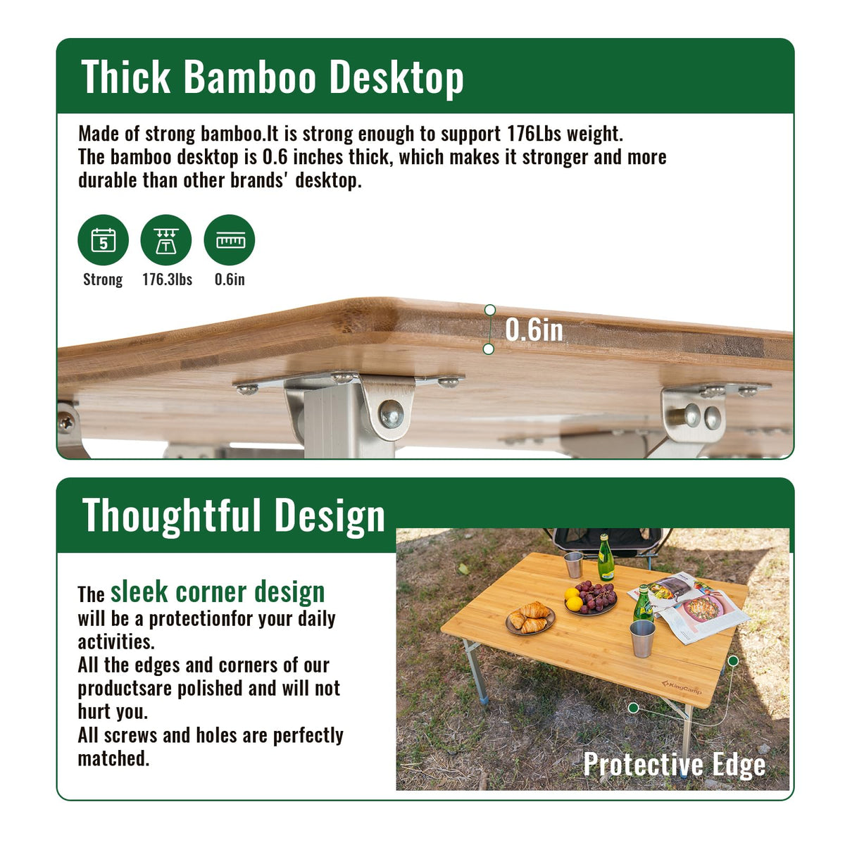 Folding Camping Table Bamboo Adjustable Portable Table E26070