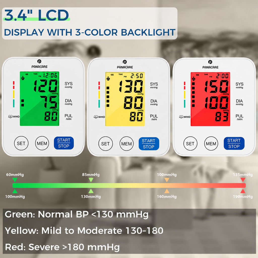Upper Arm Blood Pressure Monitor with Adjustable Cuff and Backlit Display B3800