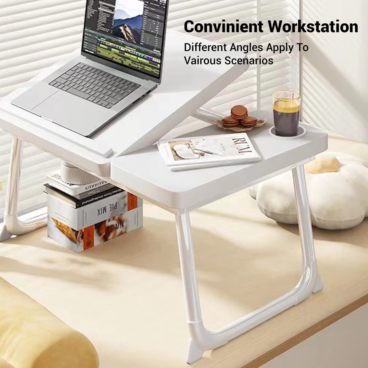 White Laptop Desk with Cup Holder X301
