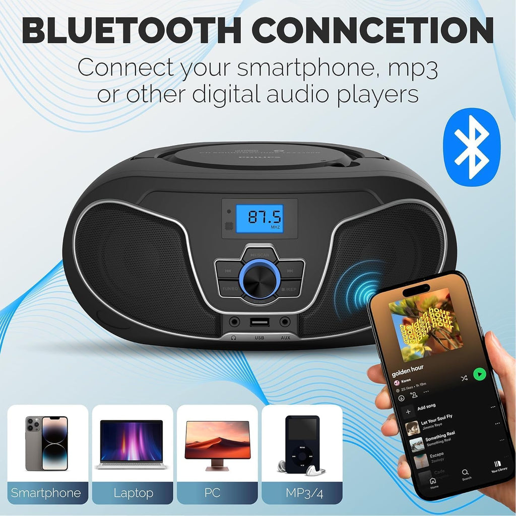 Portable Bluetooth CD Player Boombox with FM Radio I8827