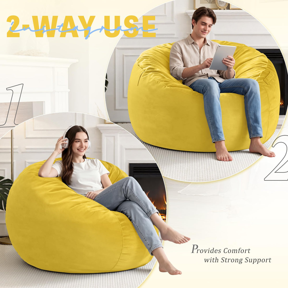 3FT Bean Bag Chair with Washable Cover X280