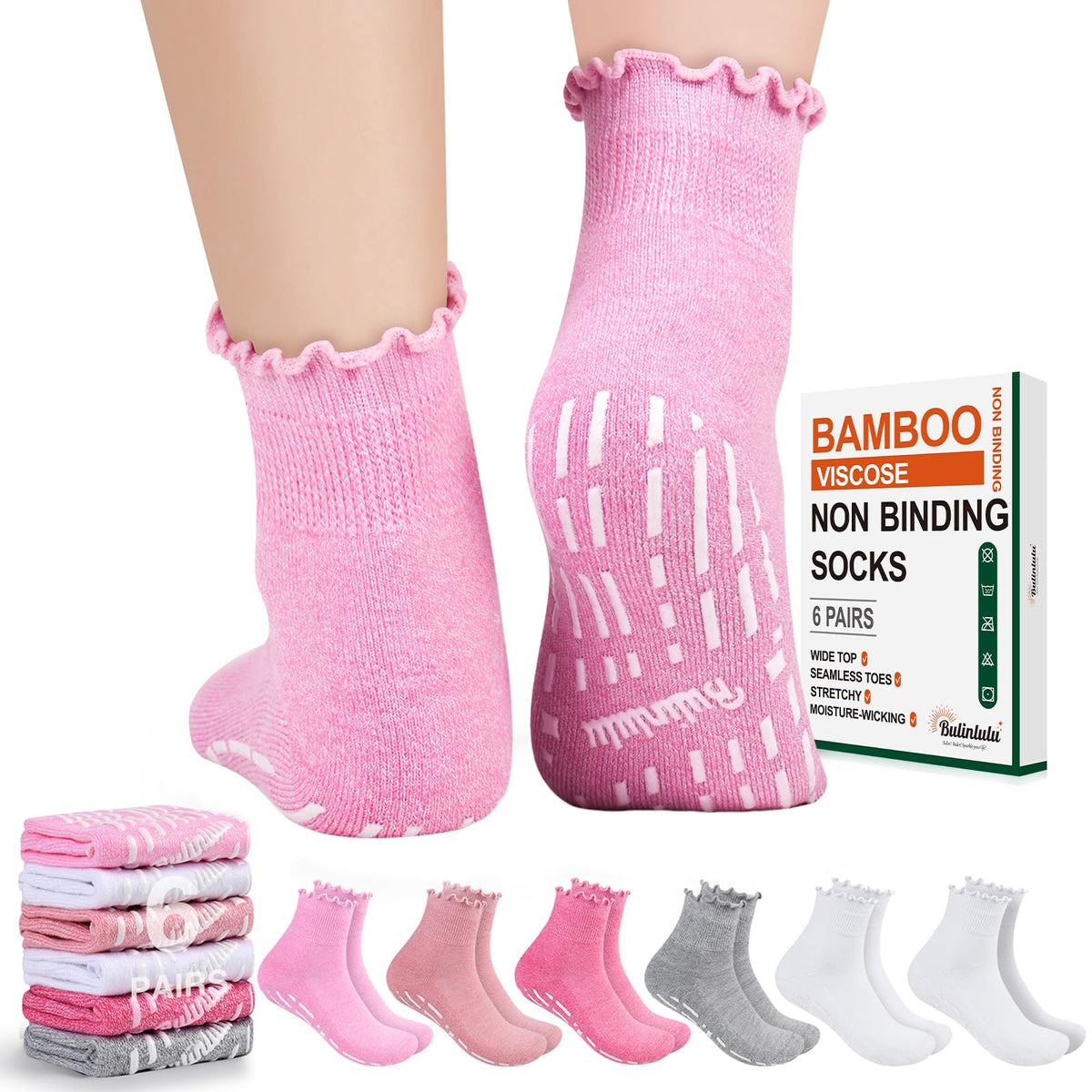 Non Slip Diabetic Socks for Women 6 Pairs Size 9-11 G815