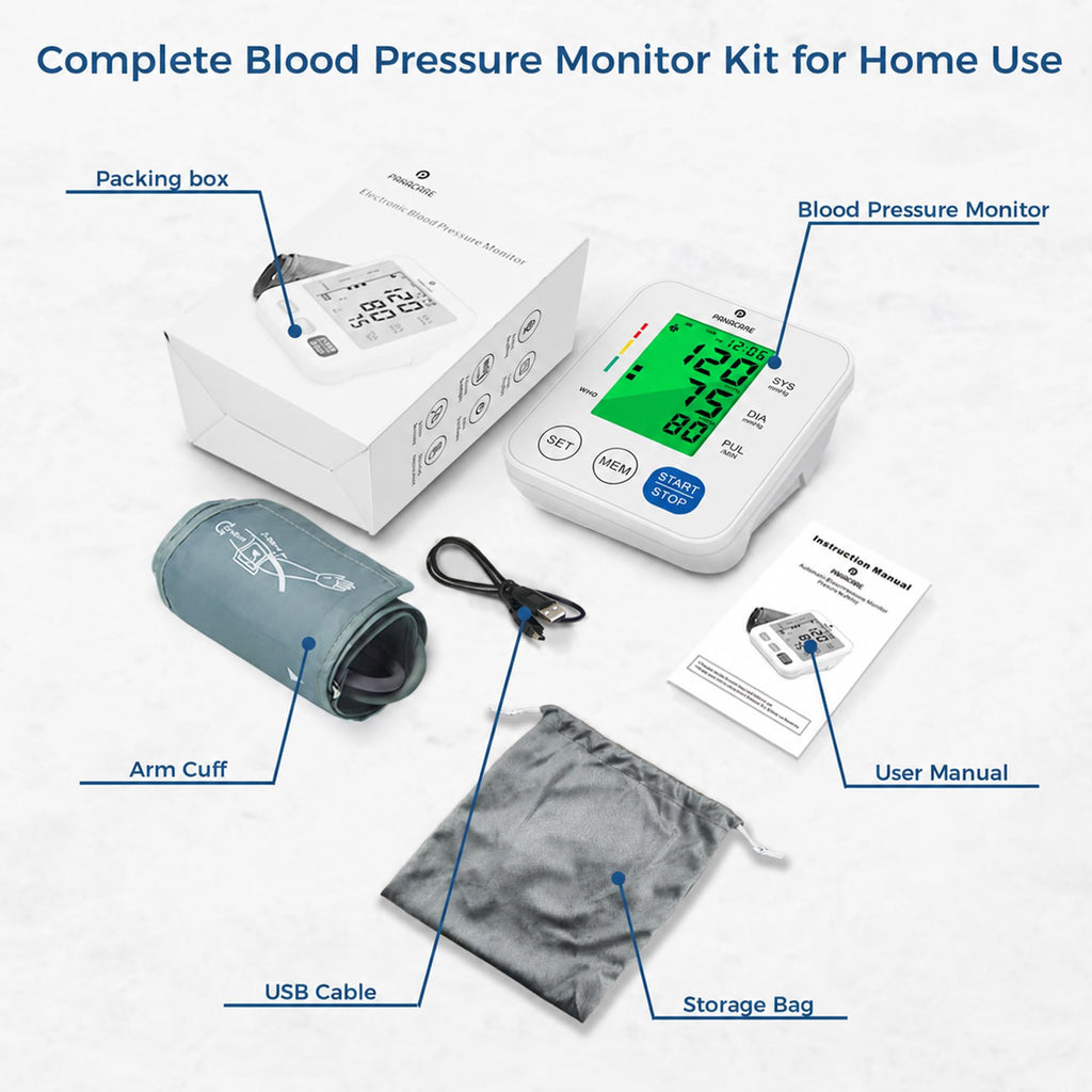 Upper Arm Blood Pressure Monitor with Adjustable Cuff and Backlit Display B3800