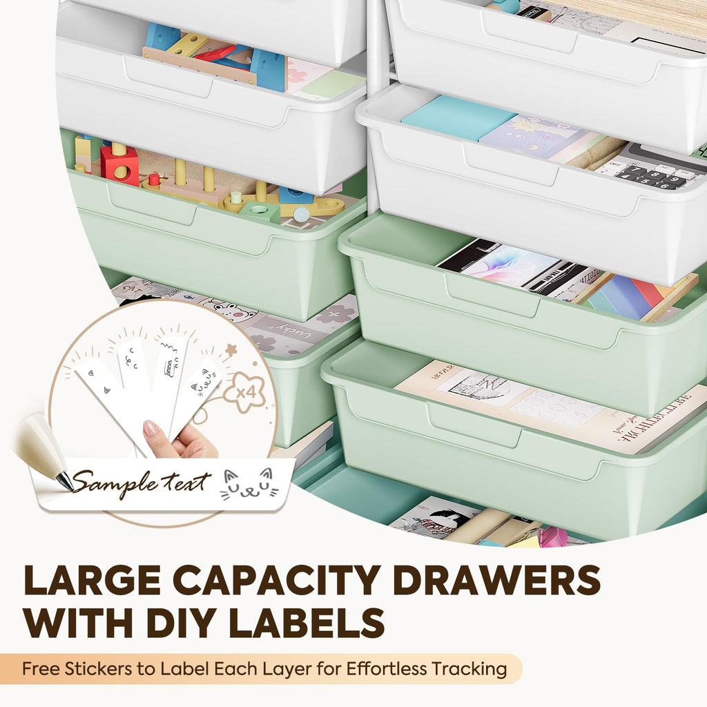 10 Drawer Rolling Cart Green T887