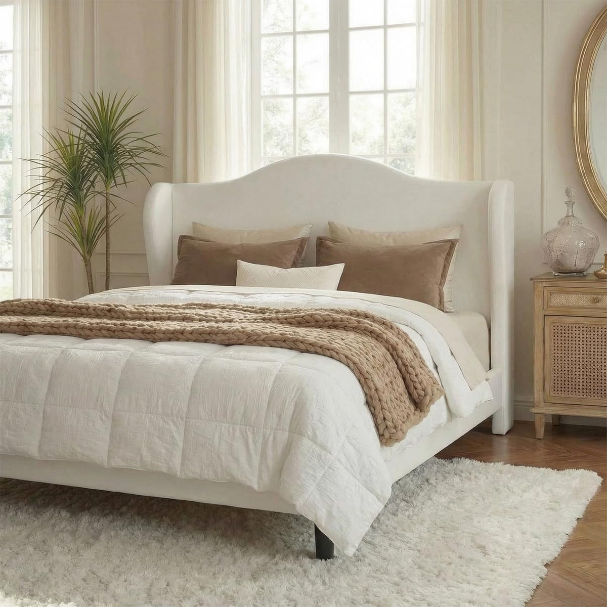 Queen Size White Velvet Bed Frame U4929