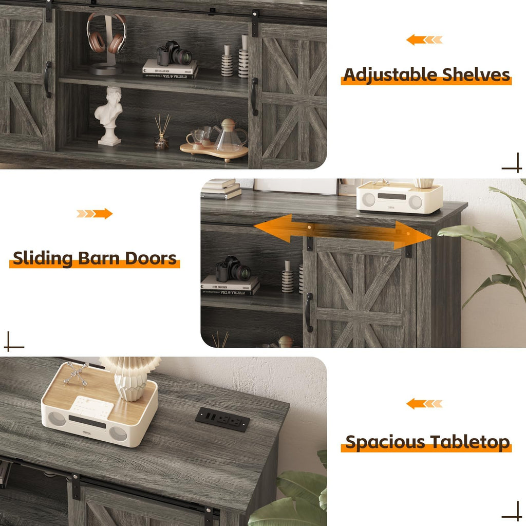 Farmhouse TV Stand Cabinet for 75" Television with Adjustable Shelf & Sliding Barn Doors M82887