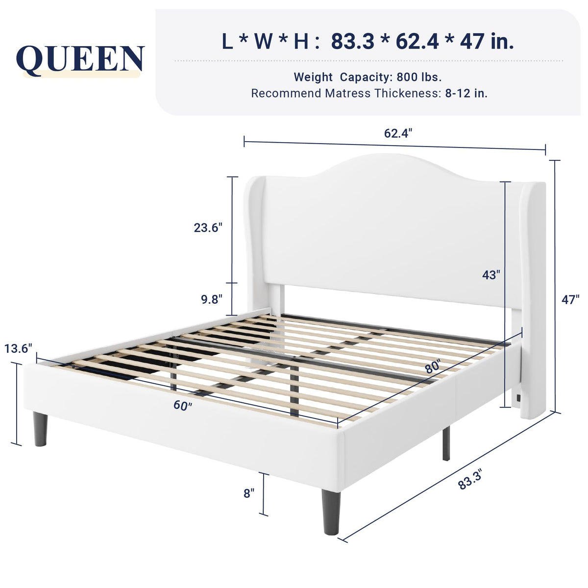 Queen Size White Velvet Bed Frame U4929