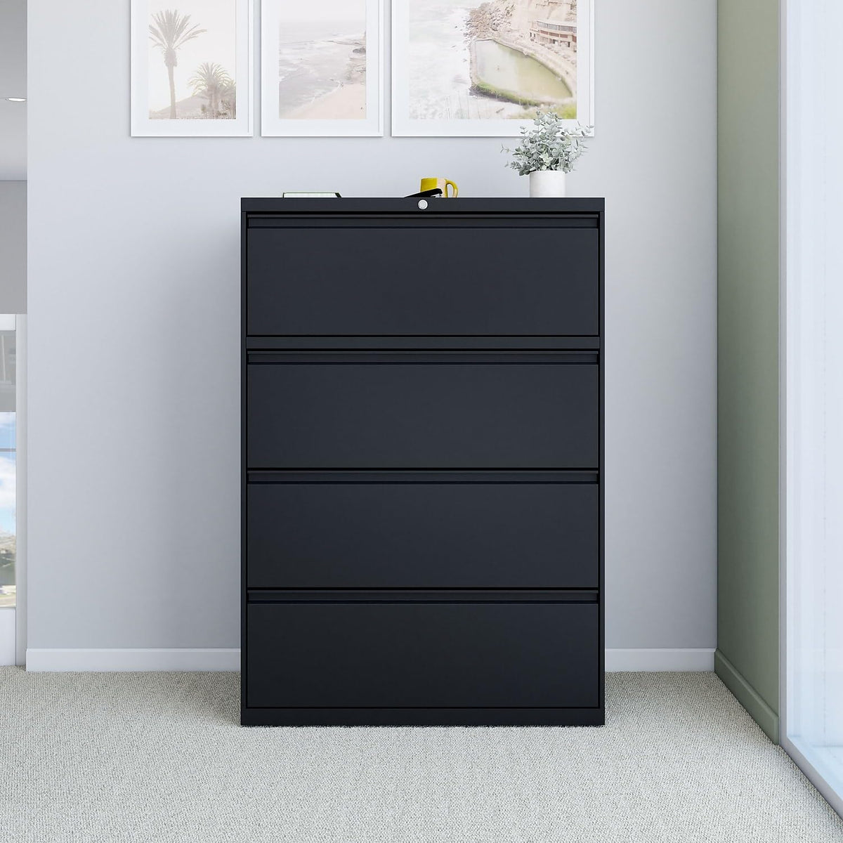 4 Drawer Black Lateral File Cabinet G8805