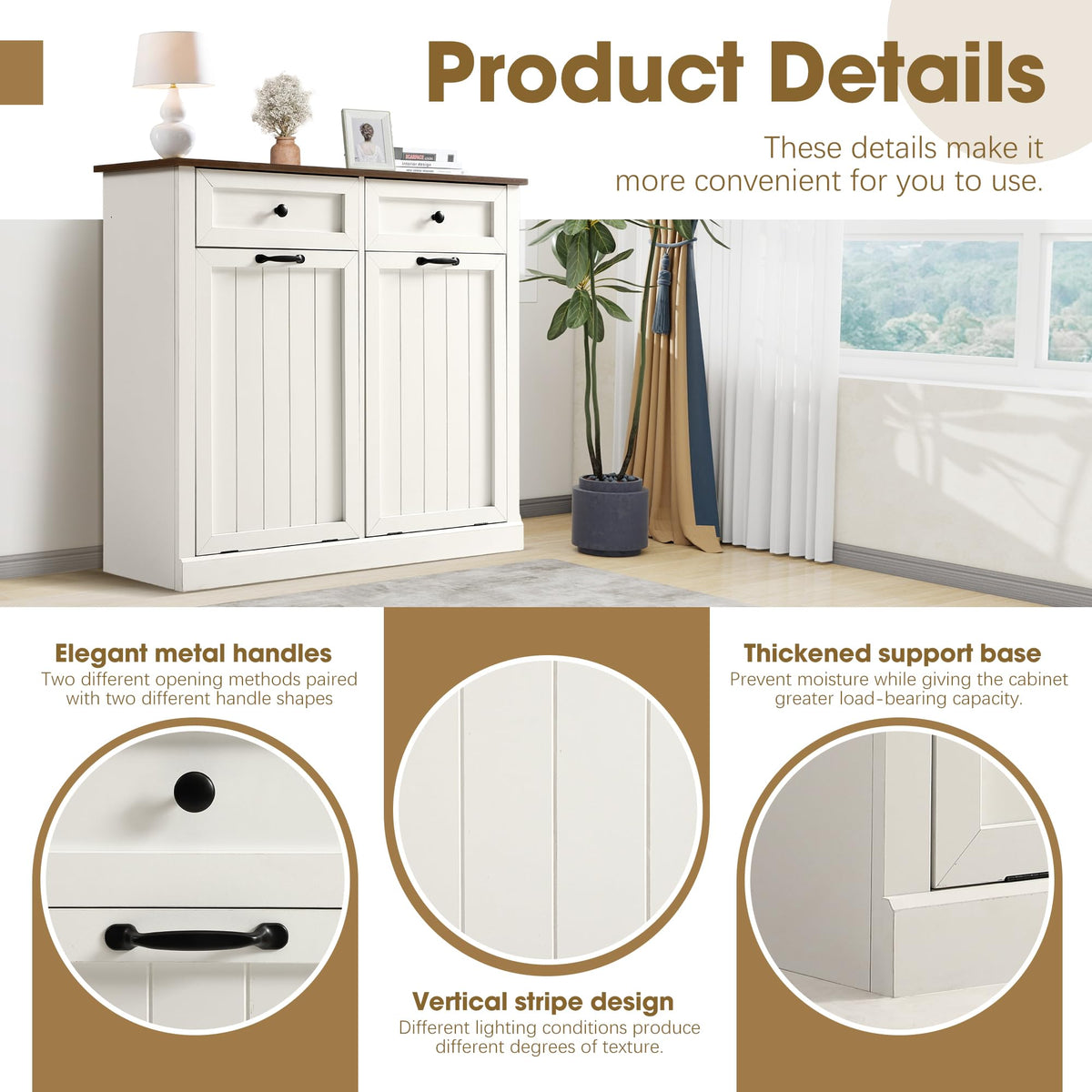 Double Laundry Hamper Cabinet with 2 Drawer X79559