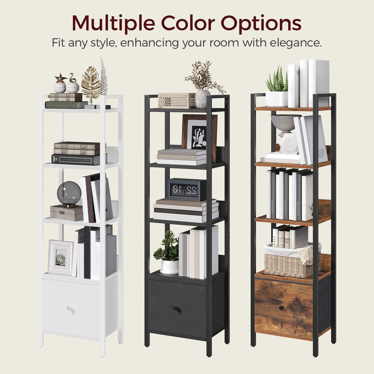 Black 5-Tier Bookshelf with Drawer A88217
