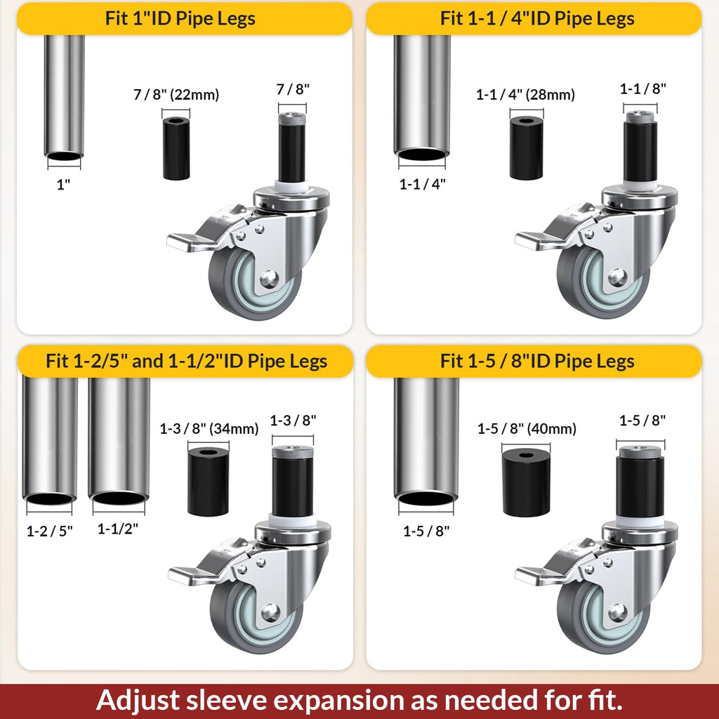 3 Inch Expanding Stem Locking Swivel Casters Set of 4 T868976