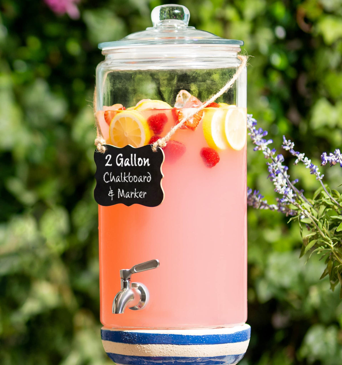 2 Gallon Glass Beverage Dispenser with Stainless Steel Spigot F13879