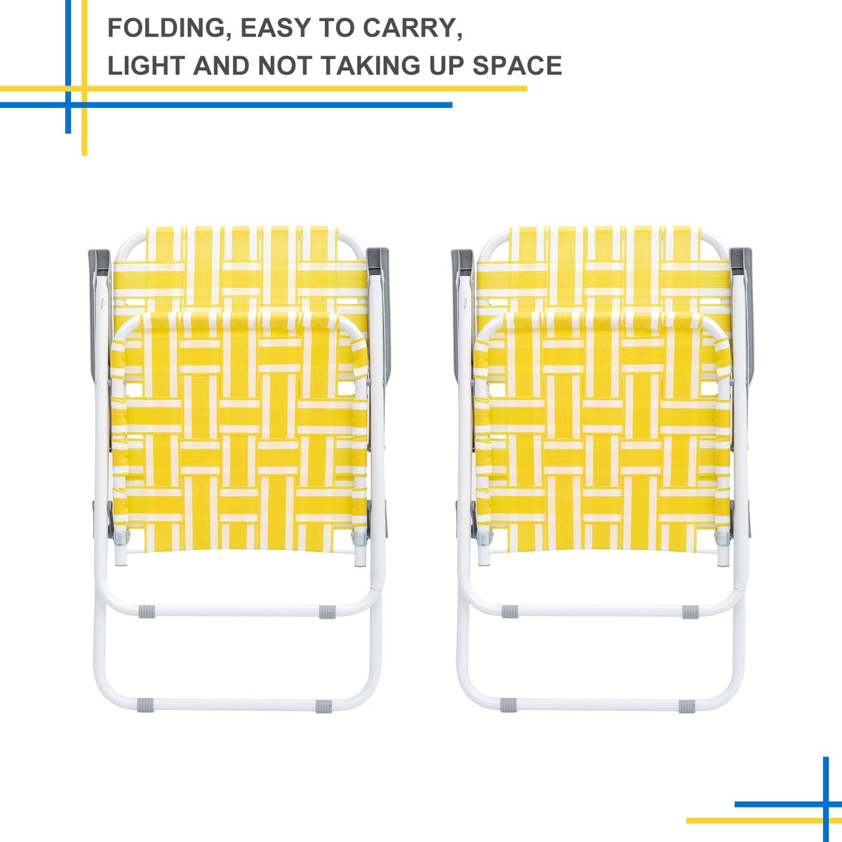 Yellow Striped Webbed Lawn Chairs Set of 2 K95854
