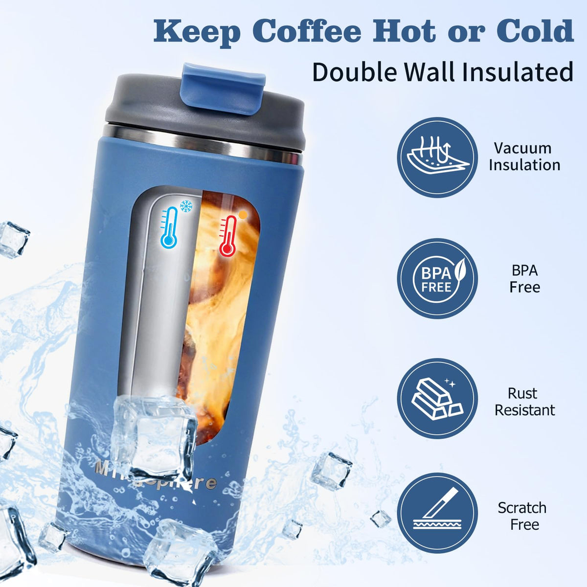 16oz Insulated Stainless Steel Coffee Cup with Flip Lid, Blue V662