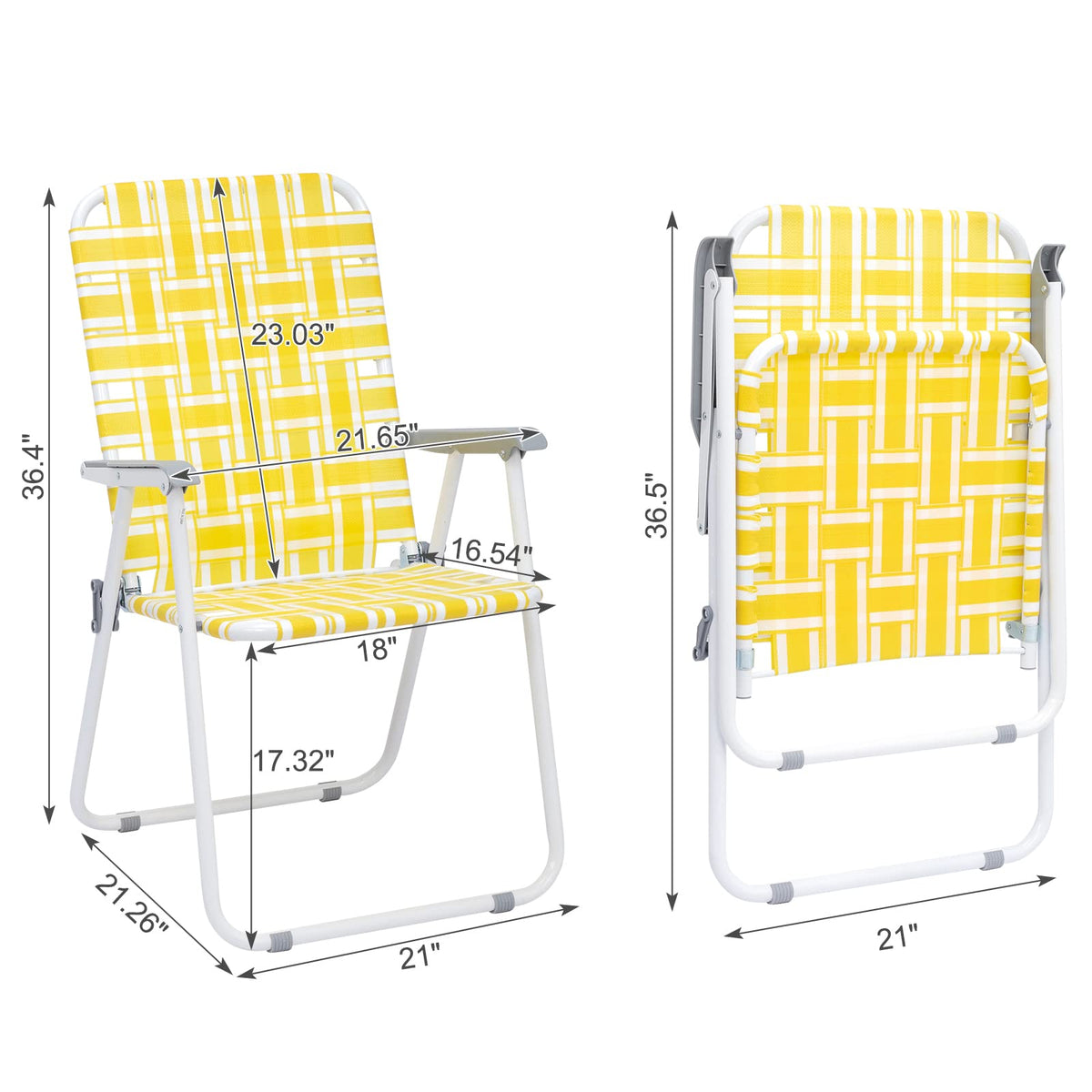 Yellow Striped Webbed Lawn Chairs Set of 2 K95854