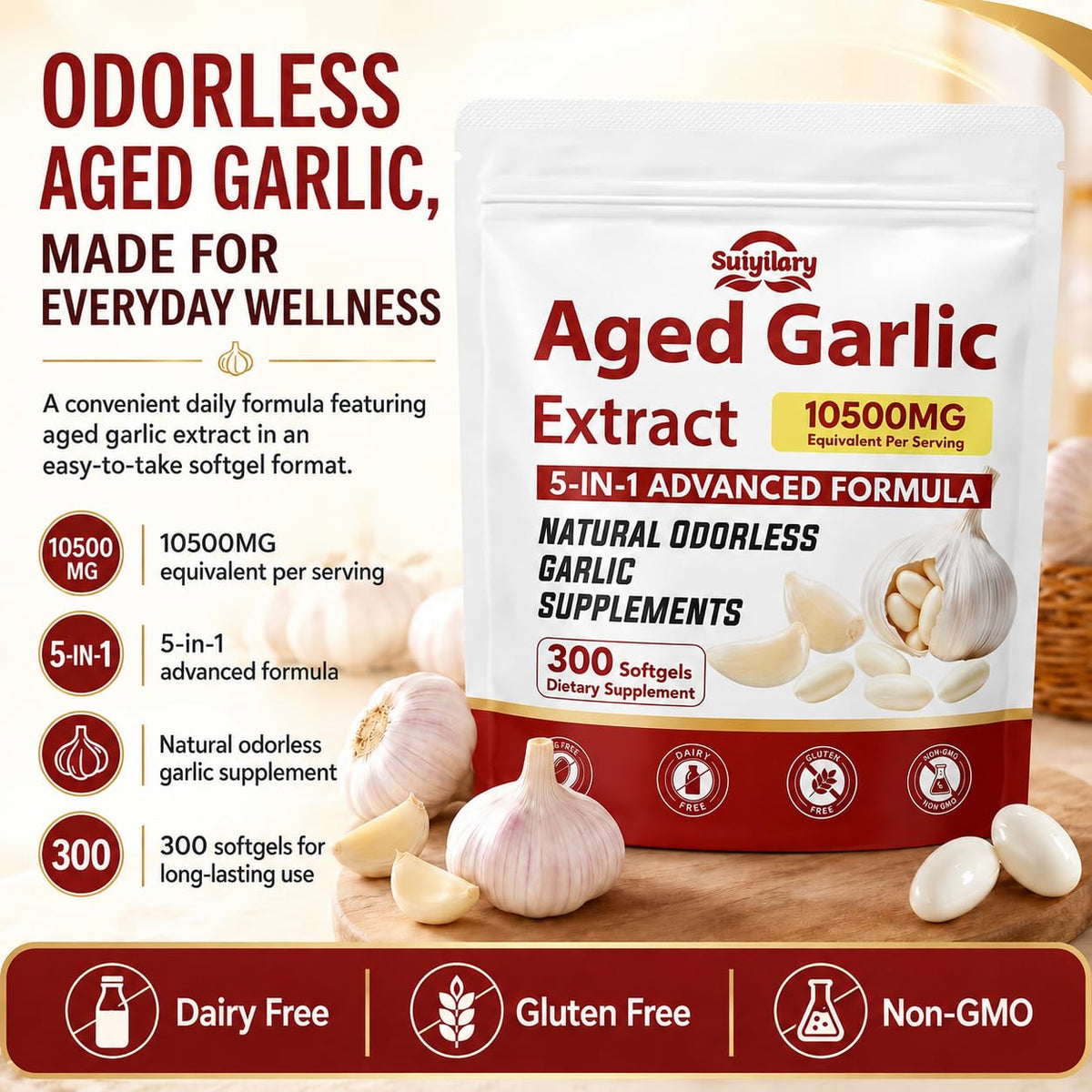 Aged Garlic Extract Supplements, 300 Softgels B54010