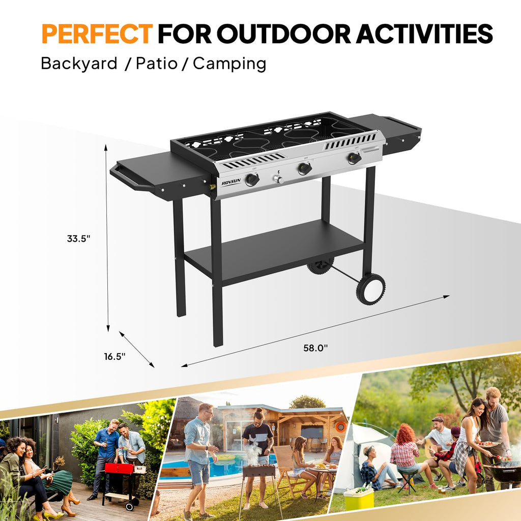 3 Burner Propane Gas Stove with Side Shelves V67756