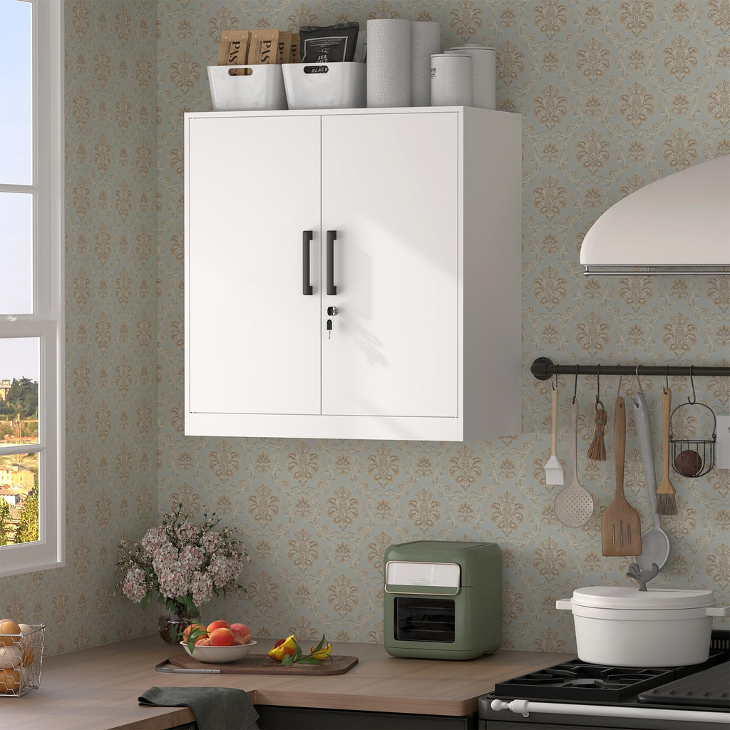 Lockable White Wall Cabinet with Adjustable Shelf P130188