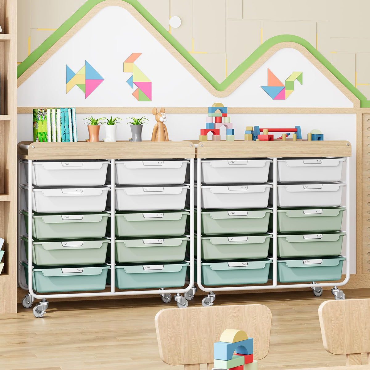 10 Drawer Rolling Cart Green T887