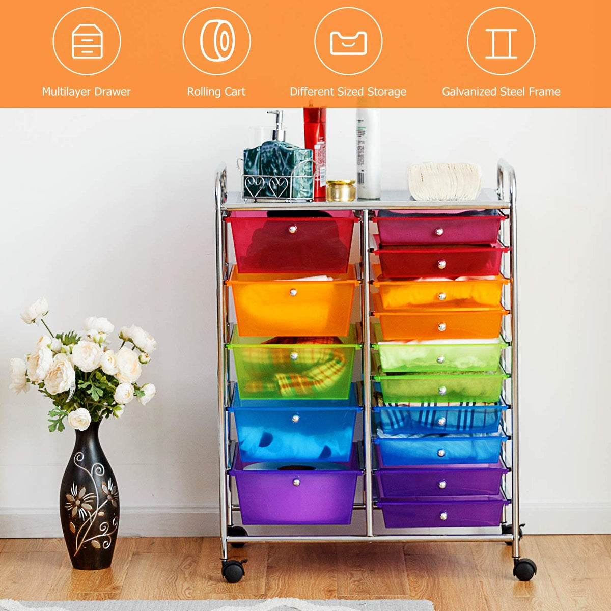 15 Drawer Rolling Storage Cart with Wheels B99954