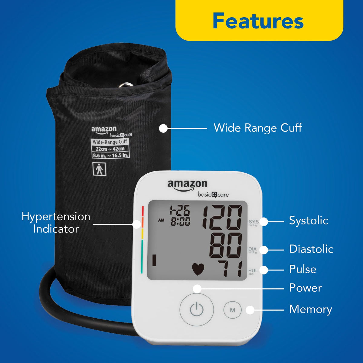 Blood Pressure Monitor with Wide Range Arm Cuff M874681