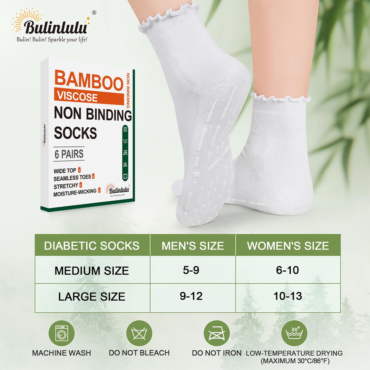 Non Slip Diabetic Socks for Women 6 Pairs Size 9-11 G815