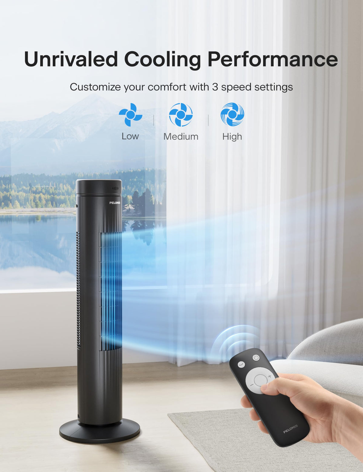 30-Inch Oscillating Tower Fan, 3 Speed, Black H870