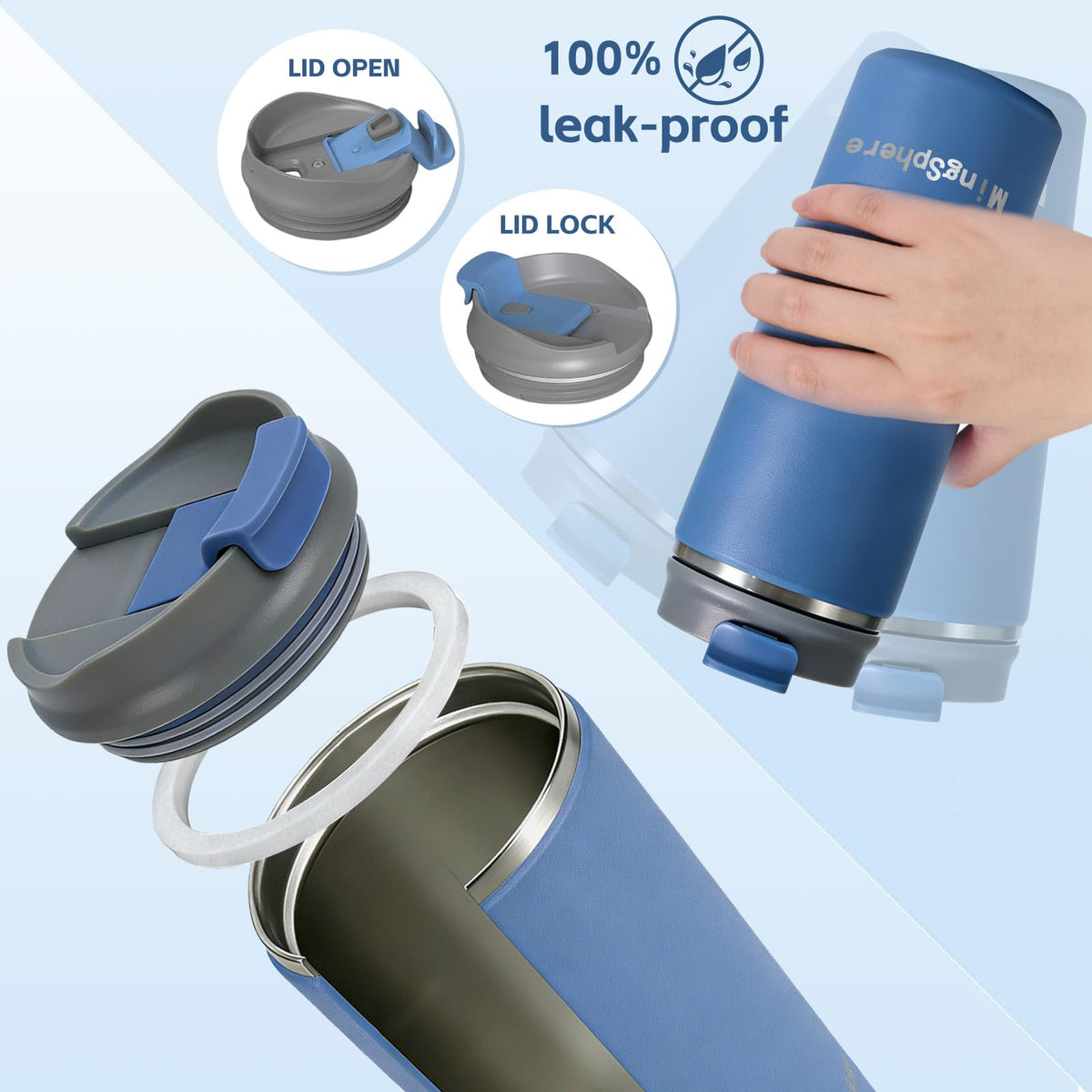 16oz Insulated Stainless Steel Coffee Cup with Flip Lid, Blue V662