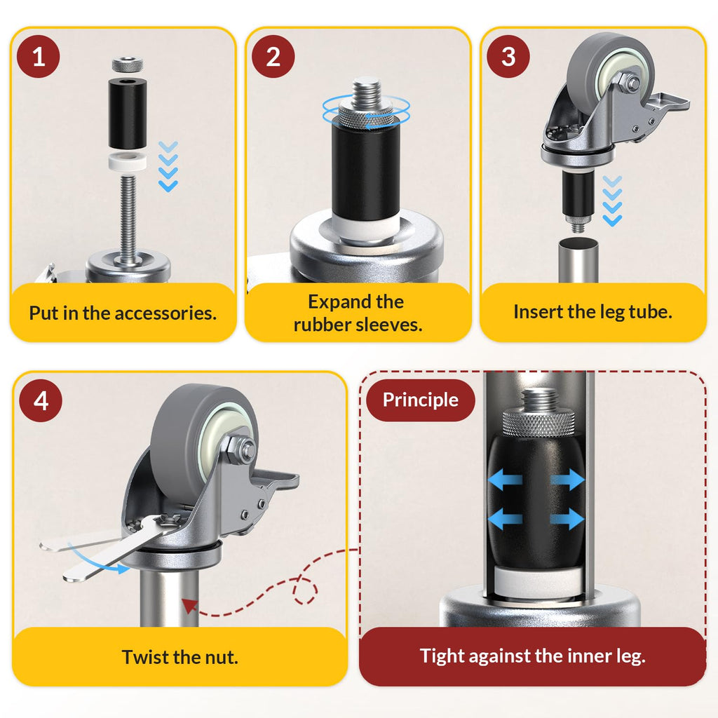3 Inch Expanding Stem Locking Swivel Casters Set of 4 T868976
