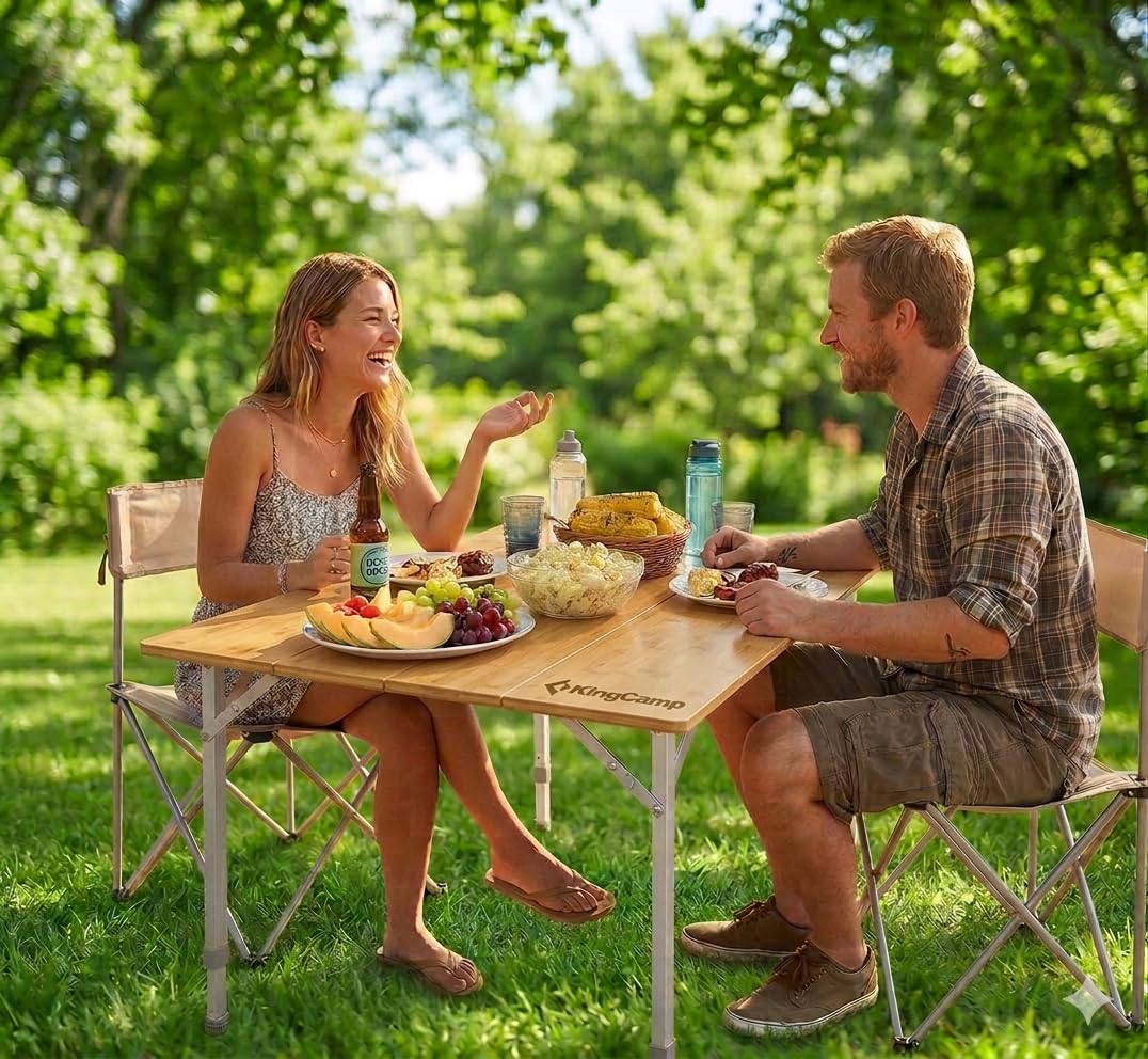 Folding Camping Table Bamboo Adjustable Portable Table E26070