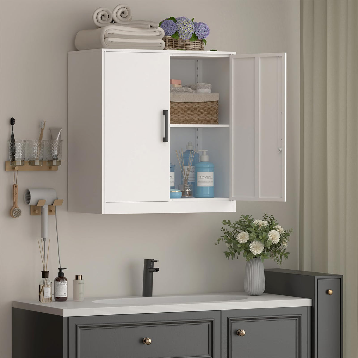Lockable White Wall Cabinet with Adjustable Shelf P130188