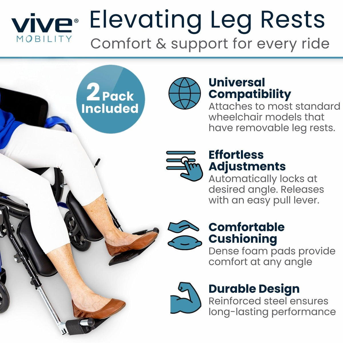 Elevating Wheelchair Footrests with Padded Calf Pads (2 Pack) K56954